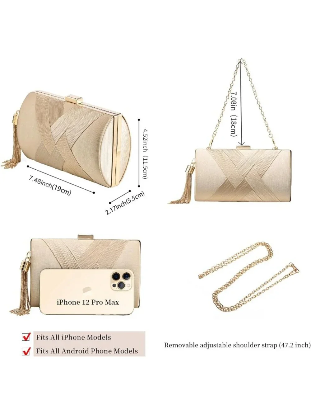 👜 Women's Gold Tassel Evening Clutch bag Crossbody Night out Clutch Purses